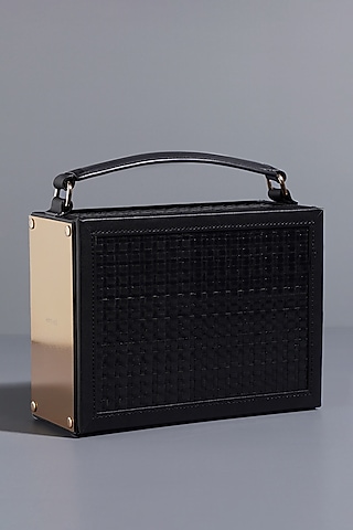 Black Genuine Leather Handle Box Bag by Tann-ed