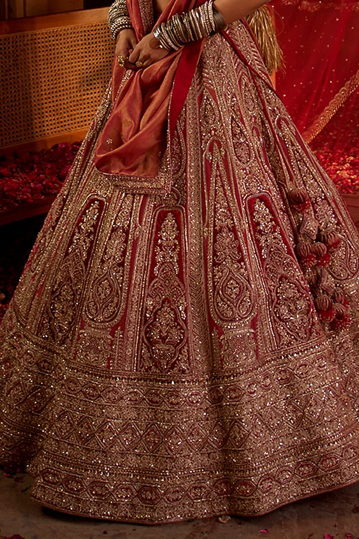 Multi-Colored Tissue Zari & Sequins Embroidered Bridal Lehenga Set by Tanaksh at Pernia's Pop Up Shop