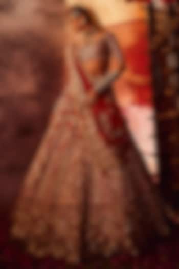 Light & Dark Pink Raw Silk Dabka Embroidered Bridal Lehenga Set by Tanaksh at Pernia's Pop Up Shop