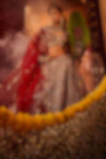 Light & Dark Pink Raw Silk Dabka Embroidered Bridal Lehenga Set by Tanaksh at Pernia's Pop Up Shop