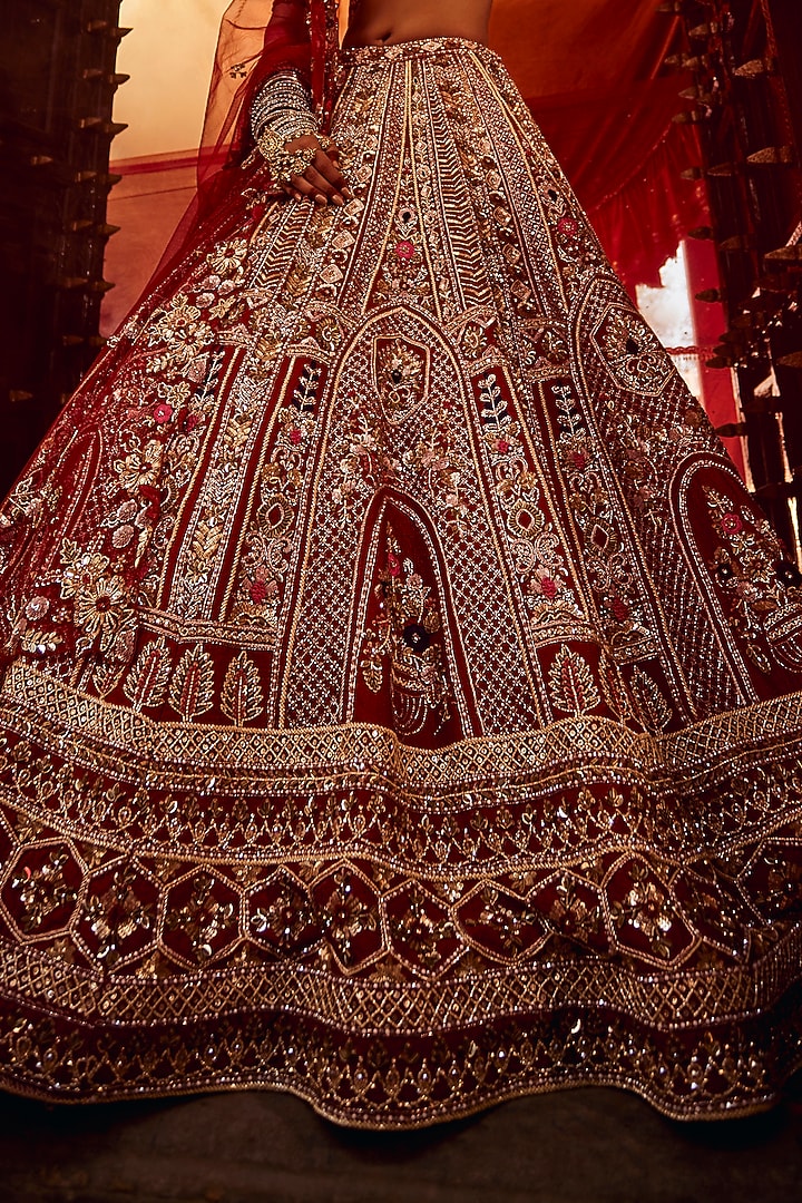 Light & Dark Pink Raw Silk Dabka Embroidered Bridal Lehenga Set by Tanaksh at Pernia's Pop Up Shop