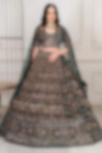 Emerald Green Net Zardosi Embroidered Bridal Lehenga Set by Tanaksh at Pernia's Pop Up Shop