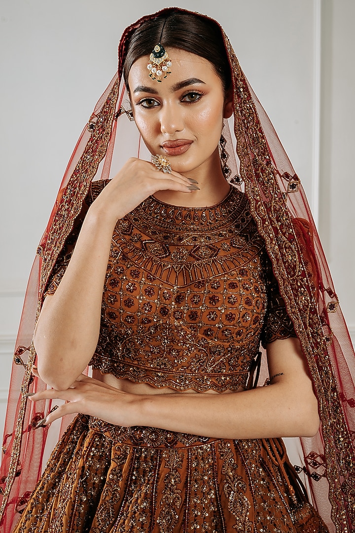 Mustard Silk Resham & Sequins Embroidered Bridal Lehenga Set by Tanaksh at Pernia's Pop Up Shop