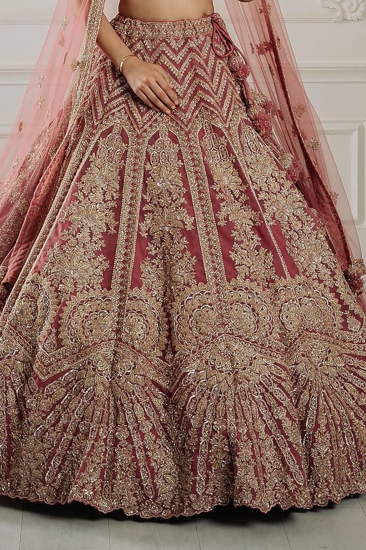 Persian Pink Net Sequins & Beads Embroidered Bridal Lehenga Set by Tanaksh at Pernia's Pop Up Shop