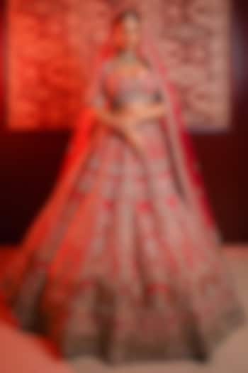 Pink Silk Dabka & Sequins Embroidered Bridal Lehenga Set by Tanaksh at Pernia's Pop Up Shop