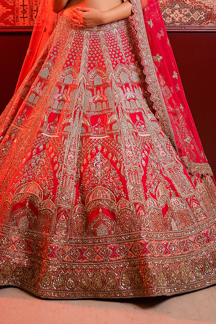 Pink Silk Dabka & Sequins Embroidered Bridal Lehenga Set by Tanaksh at Pernia's Pop Up Shop