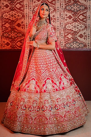 Pink Silk Dabka & Resham Embroidered Lehenga Set by Tanaksh