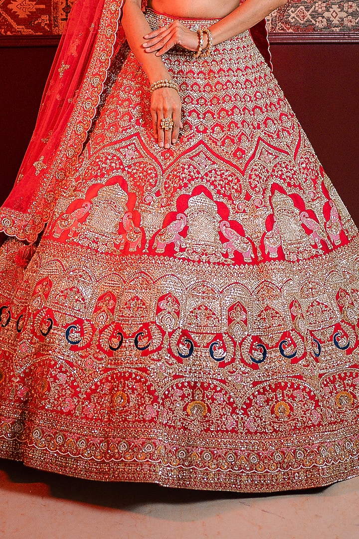 Pink Silk Dabka & Resham Embroidered Bridal Lehenga Set by Tanaksh at Pernia's Pop Up Shop