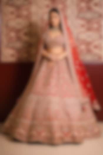 Red Silk Zardosi & Zari Embroidered Bridal Lehenga Set by Tanaksh at Pernia's Pop Up Shop