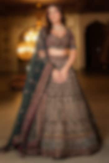 Maroon & Teal Green Net Dori Embellished Bridal Lehenga Set by Tanaksh at Pernia's Pop Up Shop
