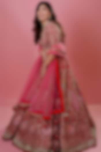 Red Raw Silk Resham & Nakshi Embroidered Bridal Lehenga Set by Tanaksh at Pernia's Pop Up Shop