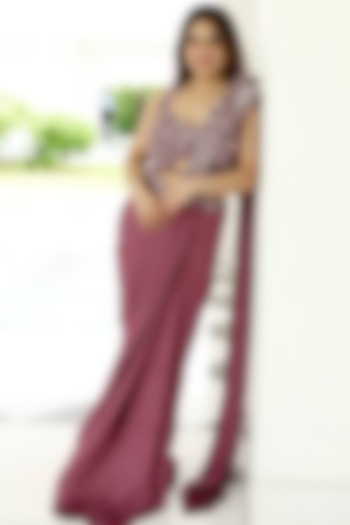Mauve Soft Lycra Premium Fabric Pre-Draped Party Wear Saree Set by Tanaksh at Pernia's Pop Up Shop