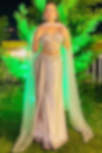 Nude Pink Premium Satin Skirt Set by Tanaksh at Pernia's Pop Up Shop