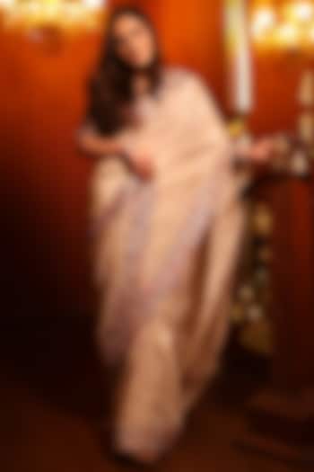 Gold Tissue Sequin Embroidered Wedding Saree Set by Tanaksh at Pernia's Pop Up Shop