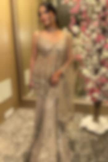 Silver Net Sequins Embroidered Wedding Sharara Set by Tanaksh at Pernia's Pop Up Shop