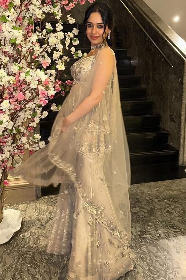 Silver Net Sequins Embroidered Bridal Sharara Set by Tanaksh at Pernia's Pop Up Shop