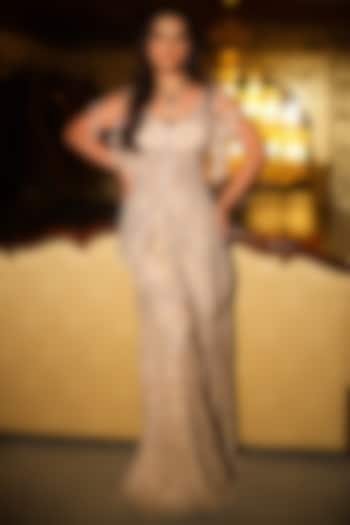 Beige Net Embroidered Bridal Sharara Set by Tanaksh at Pernia's Pop Up Shop