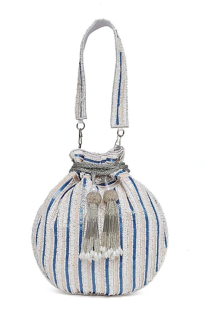 Silver & White Embroidered Potli by Tarini Nirula at Pernia's Pop Up Shop