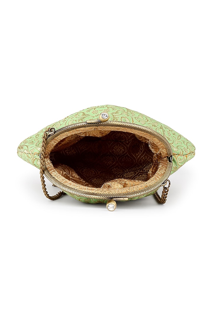 Green Brocade Stone Embellished Potli by Tarini Nirula at Pernia's Pop Up Shop