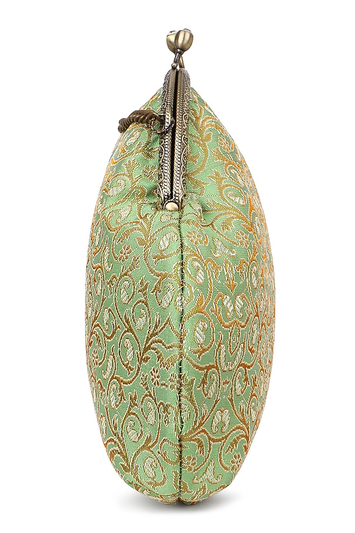 Green Brocade Stone Embellished Potli by Tarini Nirula at Pernia's Pop Up Shop