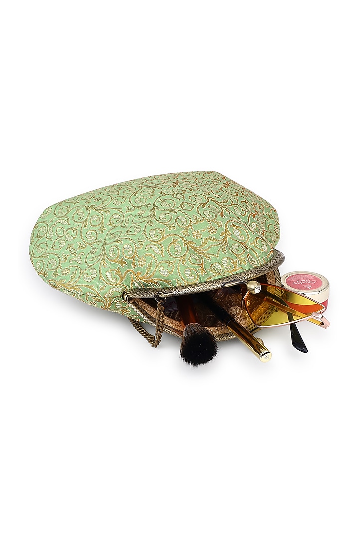 Green Brocade Stone Embellished Potli by Tarini Nirula at Pernia's Pop Up Shop