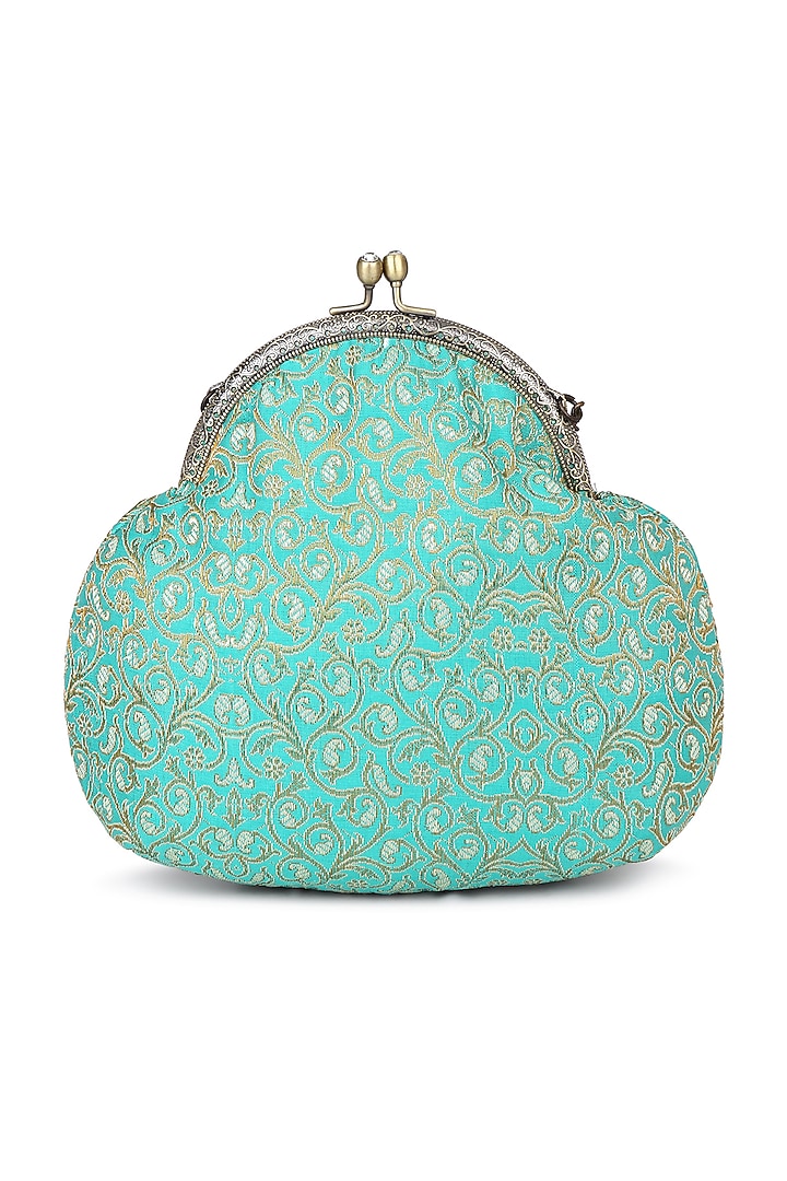 Teal Brocade Stone Embellished Potli by Tarini Nirula at Pernia's Pop Up Shop