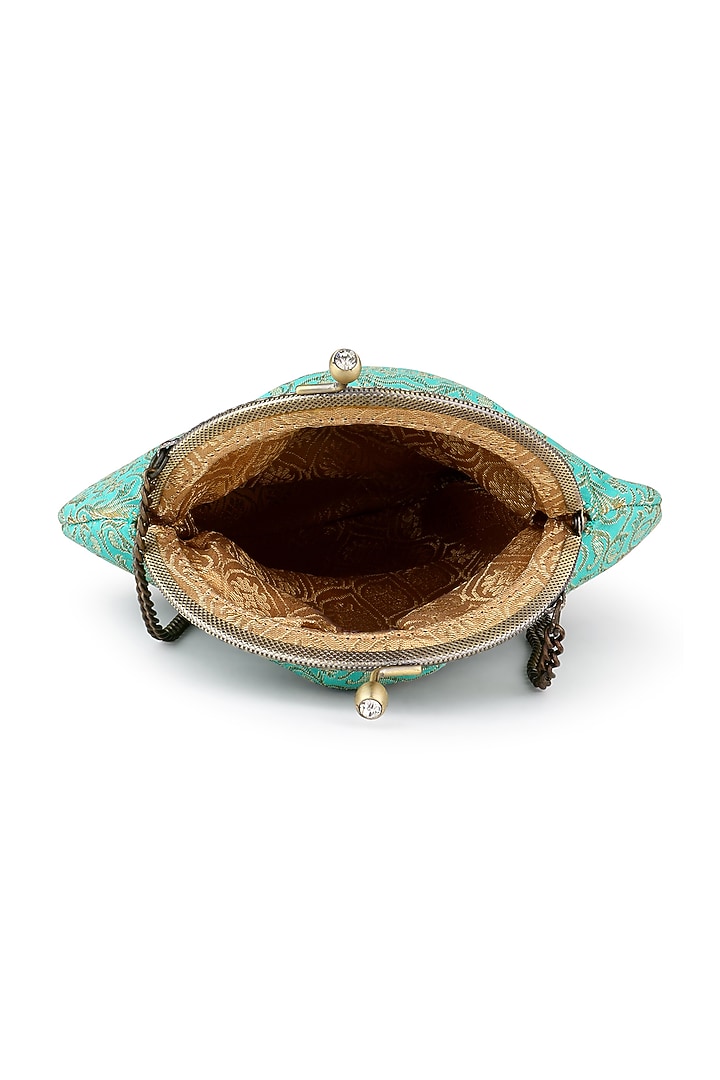Teal Brocade Stone Embellished Potli by Tarini Nirula at Pernia's Pop Up Shop