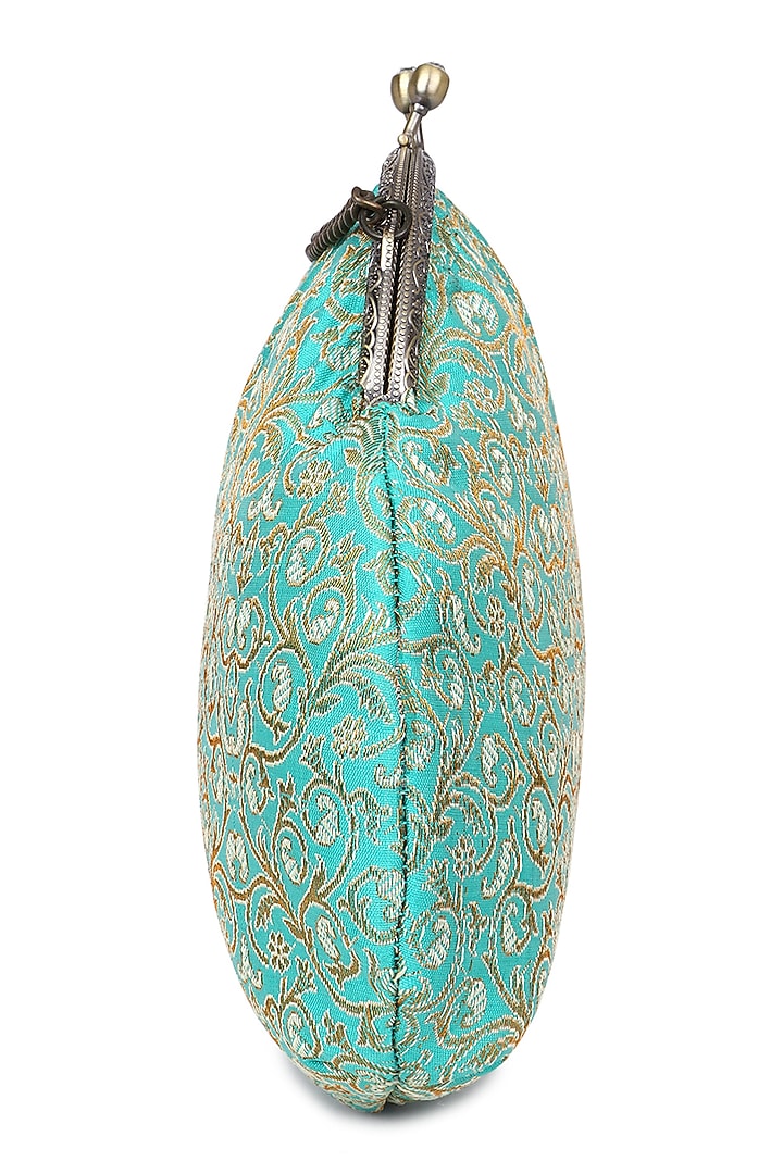 Teal Brocade Stone Embellished Potli by Tarini Nirula at Pernia's Pop Up Shop