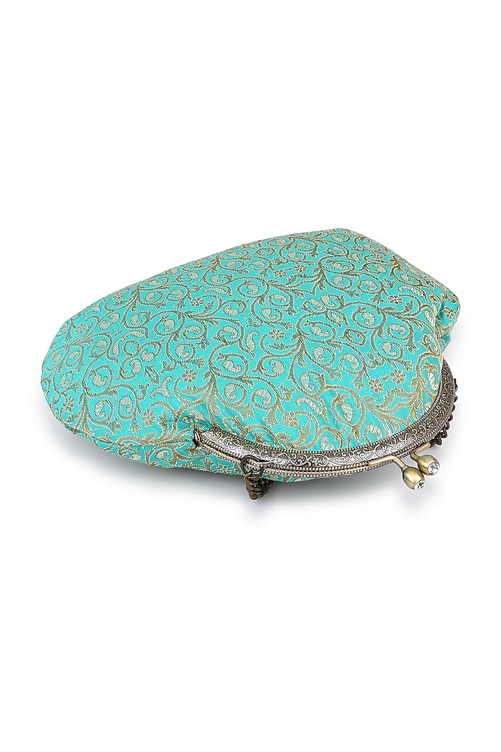 Teal Brocade Stone Embellished Potli by Tarini Nirula at Pernia's Pop Up Shop