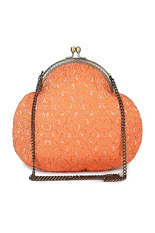 Orange Brocade Stone Embellished Potli by Tarini Nirula