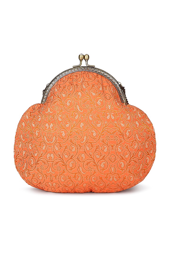 Orange Brocade Stone Embellished Potli by Tarini Nirula at Pernia's Pop Up Shop