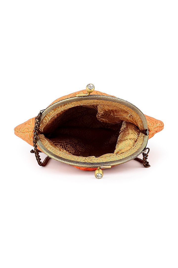 Orange Brocade Stone Embellished Potli by Tarini Nirula at Pernia's Pop Up Shop