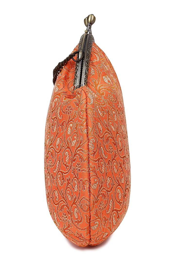 Orange Brocade Stone Embellished Potli by Tarini Nirula at Pernia's Pop Up Shop