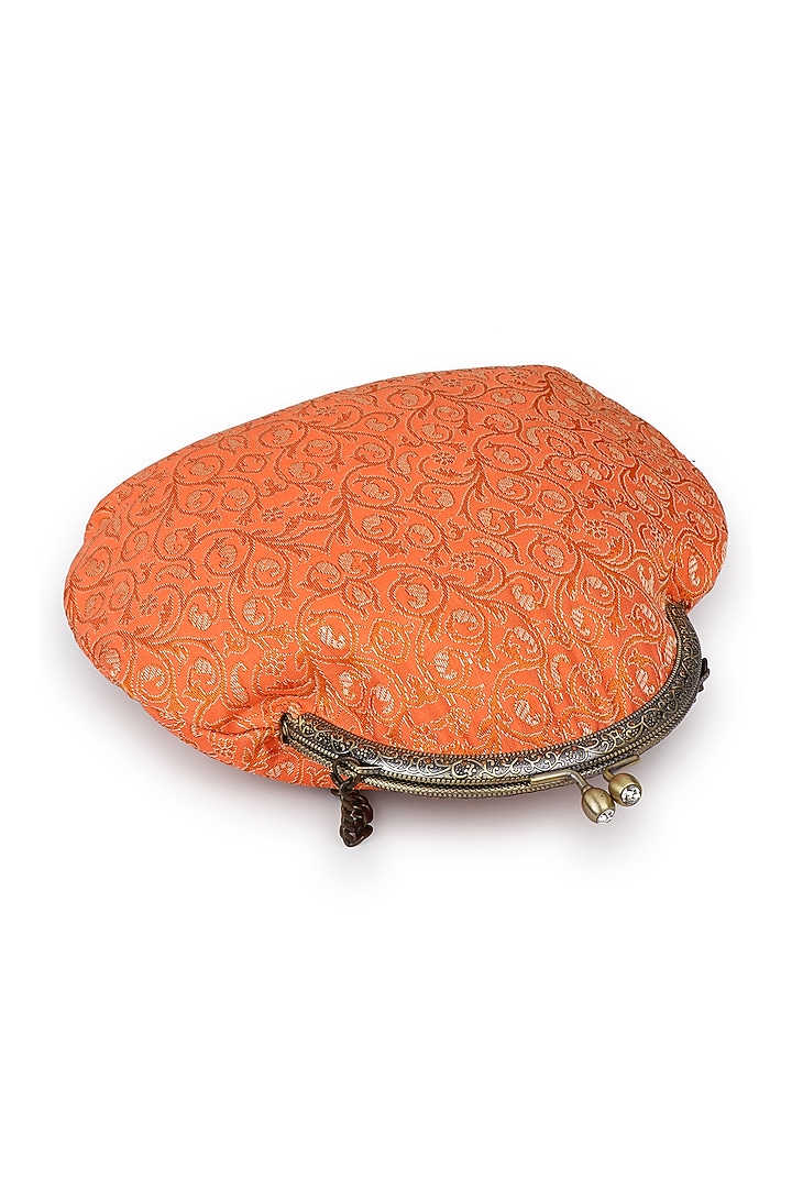 Orange Brocade Stone Embellished Potli by Tarini Nirula at Pernia's Pop Up Shop