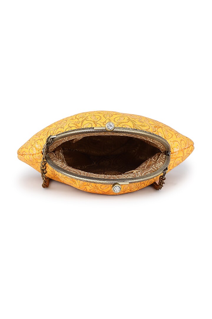 Yellow Brocade Stone Embellished Potli by Tarini Nirula at Pernia's Pop Up Shop