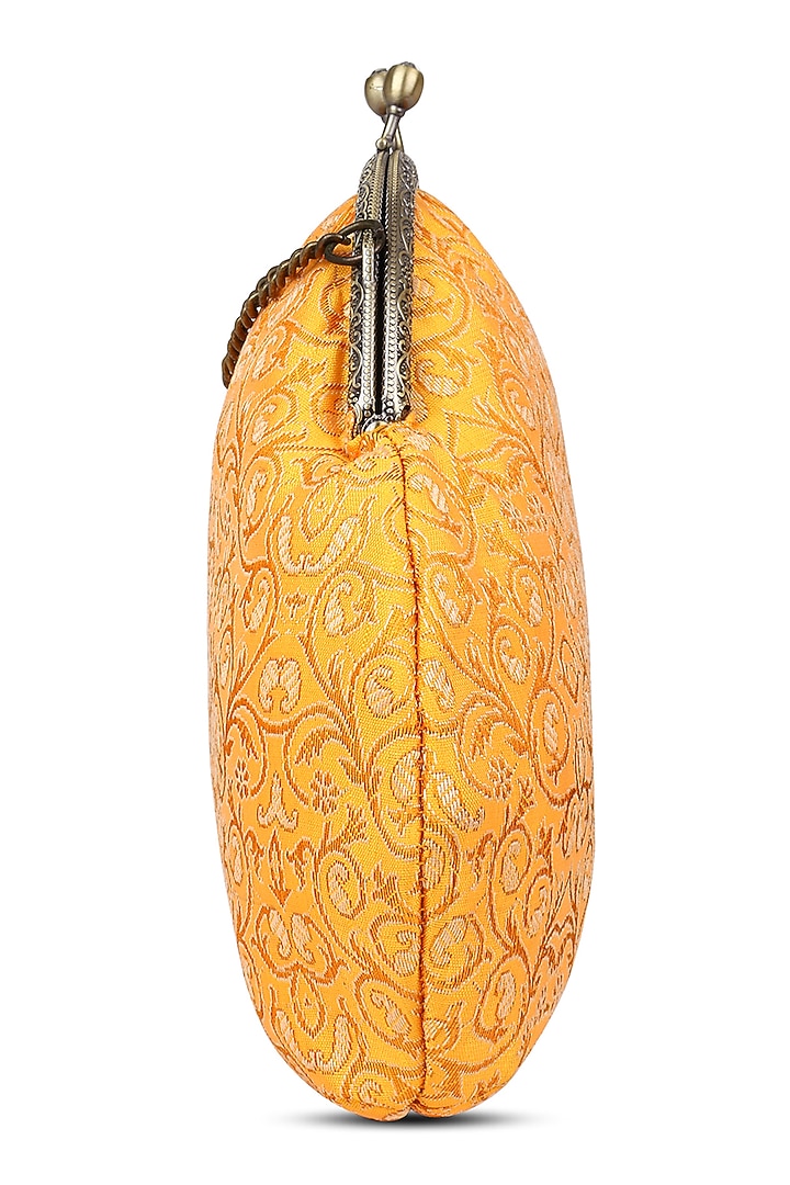 Yellow Brocade Stone Embellished Potli by Tarini Nirula at Pernia's Pop Up Shop