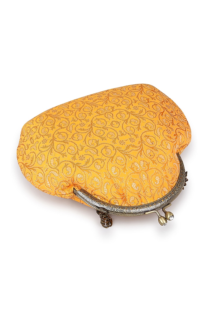 Yellow Brocade Stone Embellished Potli by Tarini Nirula at Pernia's Pop Up Shop
