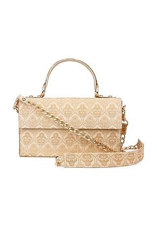 Gold & Ivory Brocade Clutch by Tarini Nirula