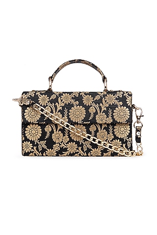Black Jamawar Brocade Clutch by Tarini Nirula