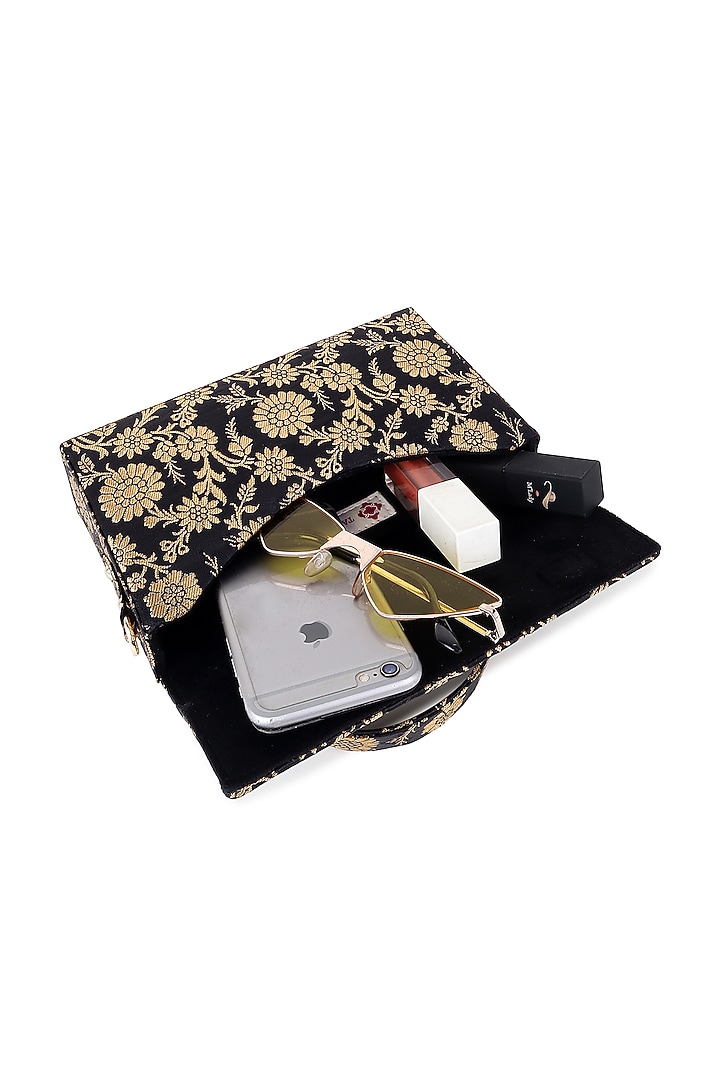 Black Jamawar Brocade Clutch by Tarini Nirula at Pernia's Pop Up Shop