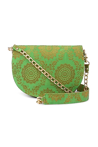 Green & Gold Brocade Handcrafted Clutch by Tarini Nirula