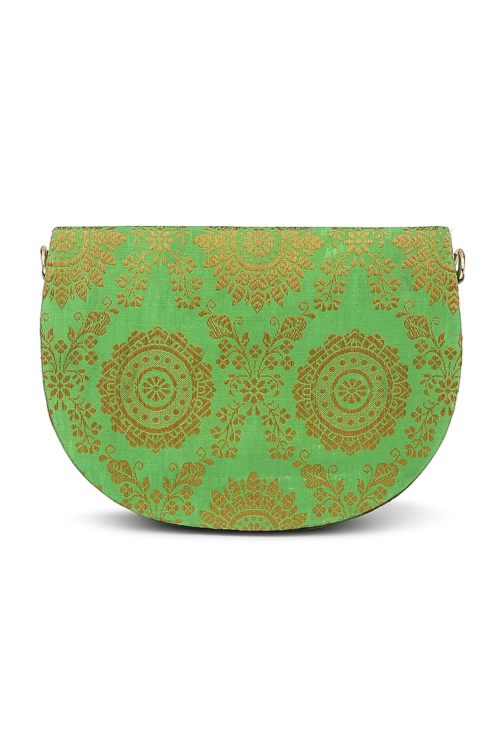 Green & Gold Brocade Handcrafted Clutch by Tarini Nirula at Pernia's Pop Up Shop
