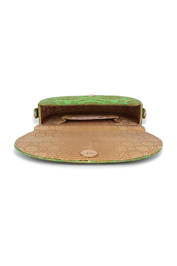 Green & Gold Brocade Handcrafted Clutch by Tarini Nirula at Pernia's Pop Up Shop