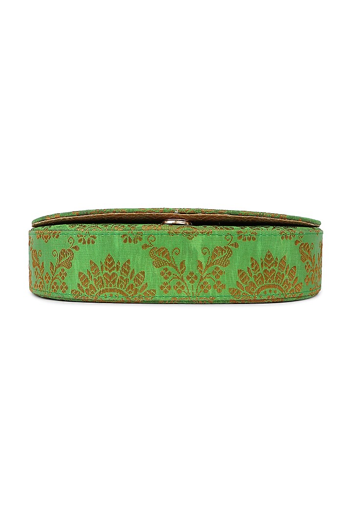 Green & Gold Brocade Handcrafted Clutch by Tarini Nirula at Pernia's Pop Up Shop