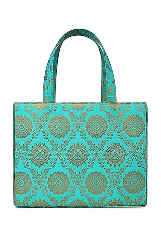Teal & Gold Brocade Bag by Tarini Nirula
