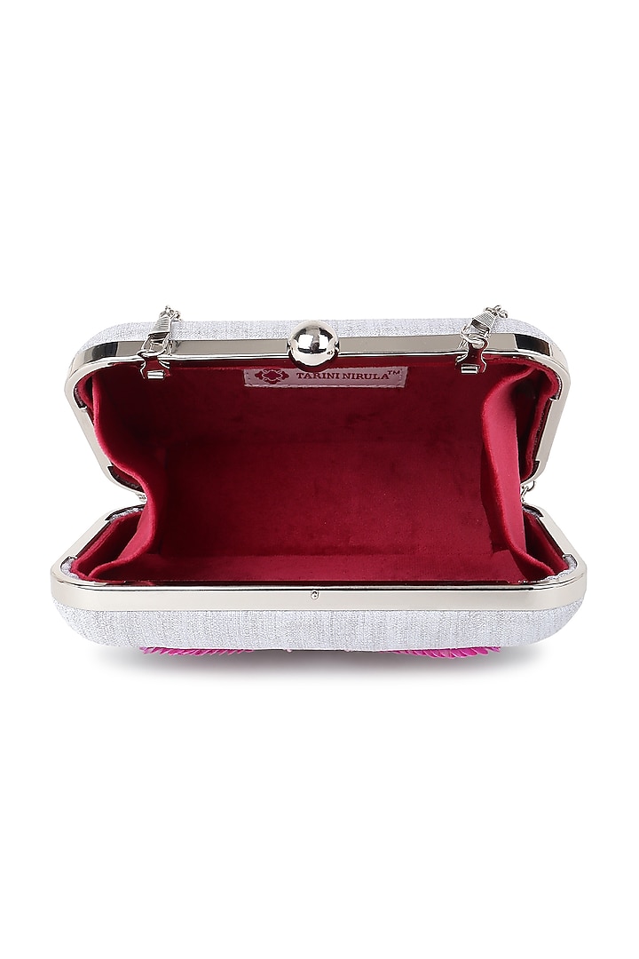 Grey Poly Silk Glass Bead Work Clutch by Tarini Nirula at Pernia's Pop Up Shop