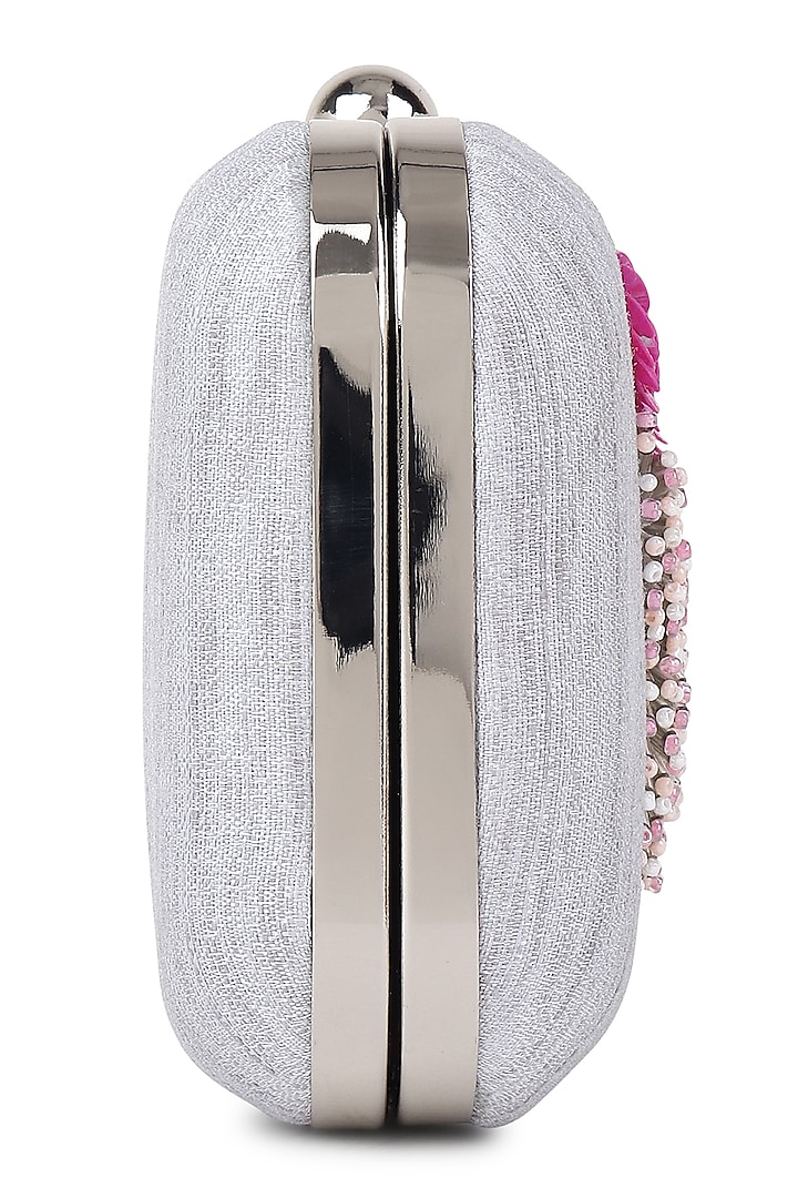 Grey Poly Silk Glass Bead Work Clutch by Tarini Nirula at Pernia's Pop Up Shop