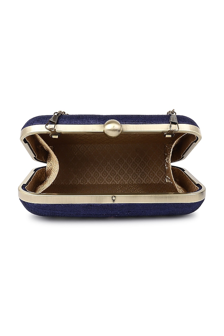 Blue Poly Silk Glass Bead Work Clutch by Tarini Nirula at Pernia's Pop Up Shop