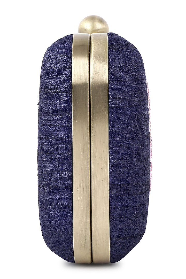 Blue Poly Silk Glass Bead Work Clutch by Tarini Nirula at Pernia's Pop Up Shop