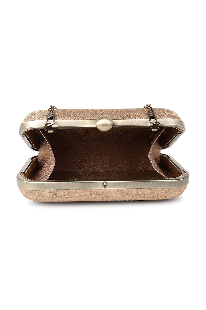 Gold Poly Silk Aari Handwork Clutch by Tarini Nirula at Pernia's Pop Up Shop